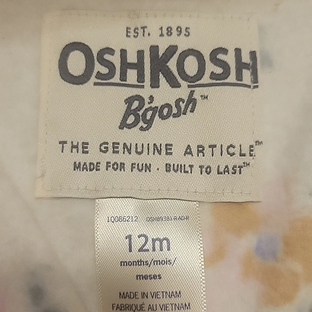 Oshkosh B'gosh Baby Floral Cream Pullover Size 12 Months NWOT